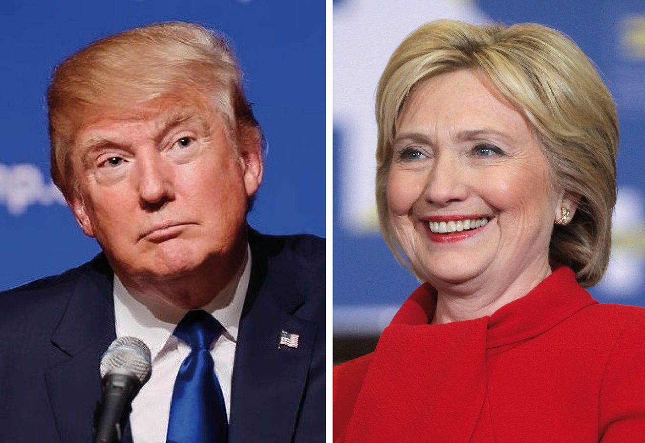 Trump e Hillary Clinton nas Eleições americanas de 2016.